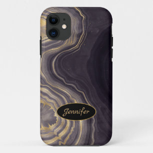 Modern Agate Purple & Gold Crystal Personalize iPhone 11 Case