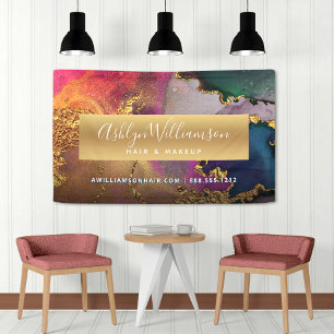 Modern agate watercolor gold purple green blue banner