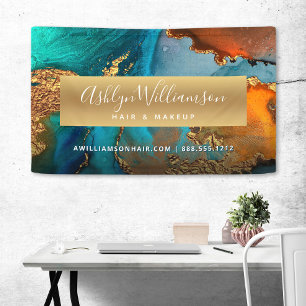 Modern agate watercolor gold turquoise hair salon banner