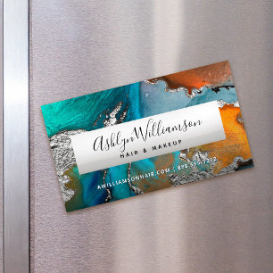 Modern agate watercolor silver turquoise stylist 	Magnetic business card