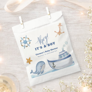 Modern Ahoy Boy Whale Sailboat Baby Shower  Favour Bag