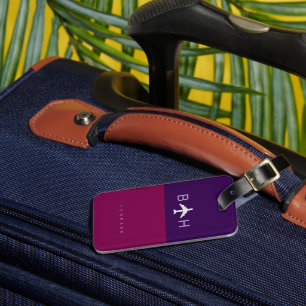 Modern Airplane Monogram dark-purple and wine Luggage Tag