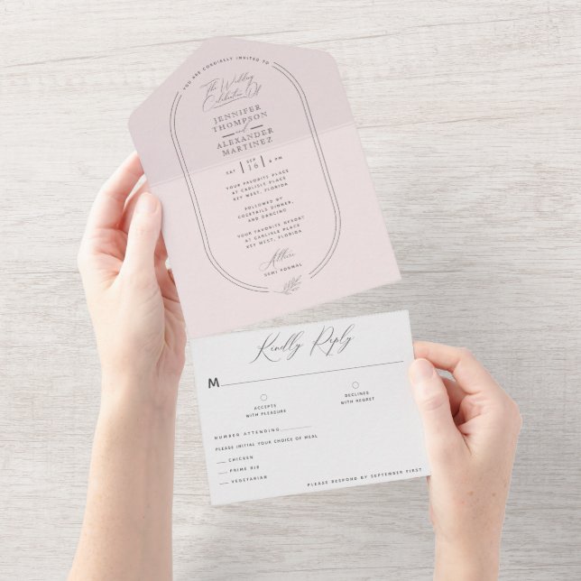 Modern Airy Light Soft Pink Wedding All In One Inv All In One Invitation (Tearaway)