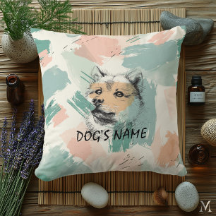 Modern Akita Inu Portrait – Abstract Pastel Art Throw Pillow