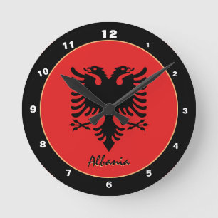 Modern Albanian Flag & Albania Home / design Round Clock