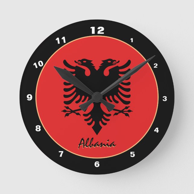 Modern Albanian Flag & Albania Home / design Round Clock (Front)