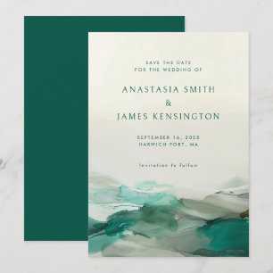 Modern Alcohol Ink Green Abstract Wedding Save The Date