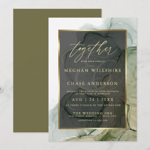 Modern Alcohol Ink Rich Earthy Green Invitation