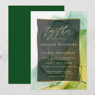 Modern Alcohol Ink Vibrant Greens and Golds Invitation