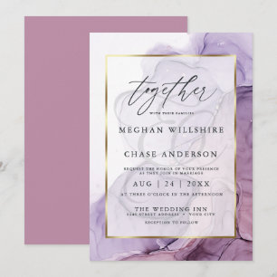 Modern Alcohol Ink Wedding Rose Plum  Invitation