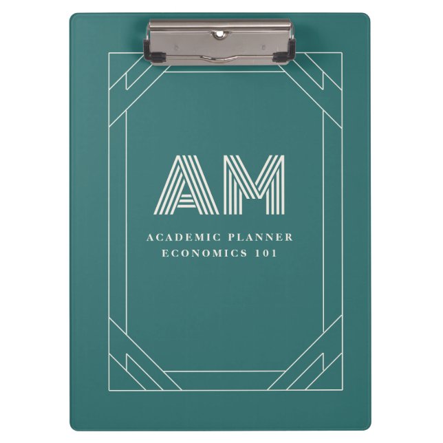 Modern Alexandrite Teal Geometric Monogram Clipboard (Front)
