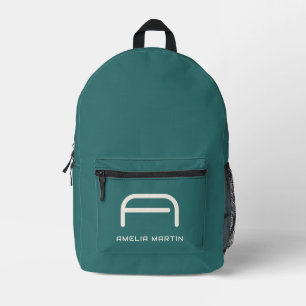 Modern Alexandrite Teal Geometric Monogram Printed Backpack