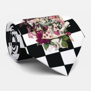 Modern Alice in Wonderland Rabbit Black and White Tie