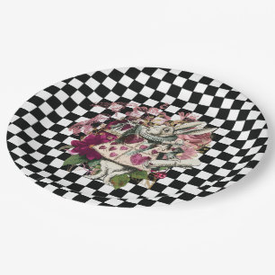 Modern Alice in Wonderland Rabbit Black White Paper Plate