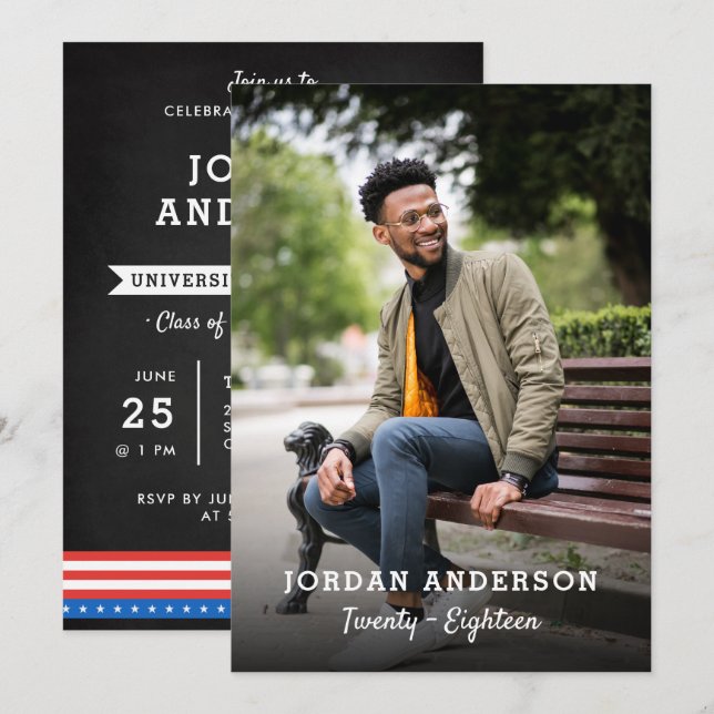 Modern All American Custom Photo Graduation Party Invitation (Front/Back)