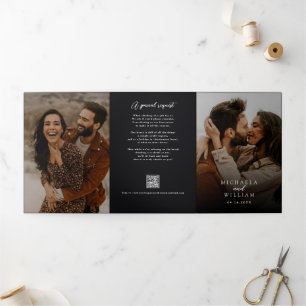Modern All In One Details RSVP QR Code Wedding Tri-Fold Invitation