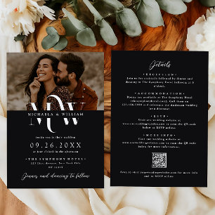 Modern All In One Elegant Monogram QR Code Wedding Invitation