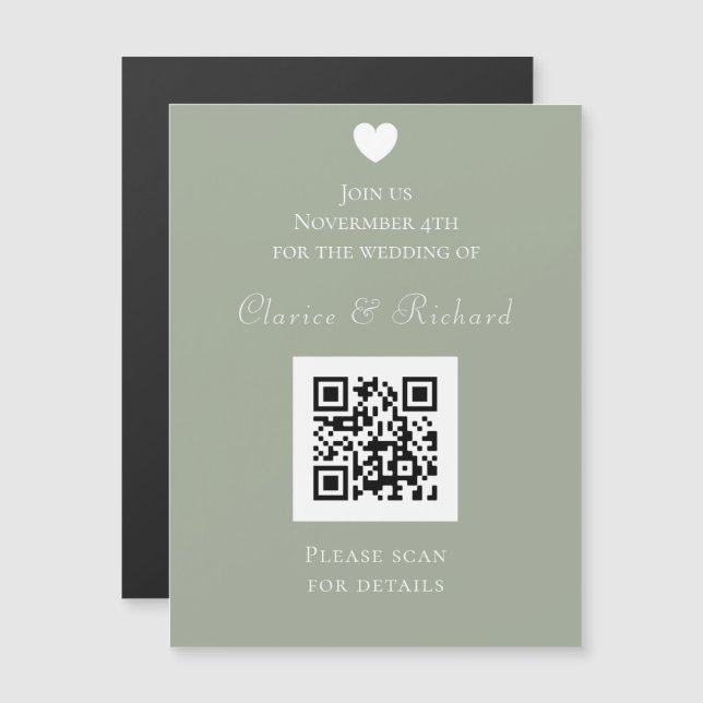 Modern All in One Sage QR Code Wedding Invitation (Front/Back)