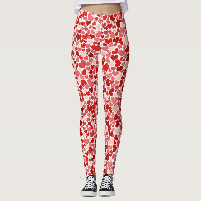 Modern All Over Print Hearts In Shades Of Red Leggings (Front)