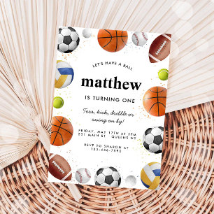 Modern All Star Sports Balls Team Kid Boy Birthday Invitation