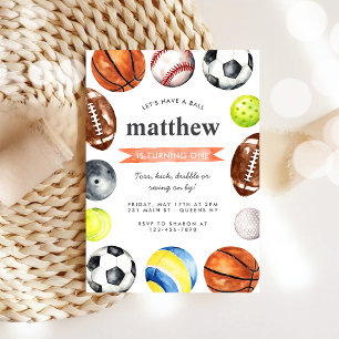 Modern All Star Sports Balls Team Kid Boy Birthday Invitation