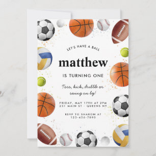 Modern All Star Sports Balls Team Kid Boy Birthday Invitation
