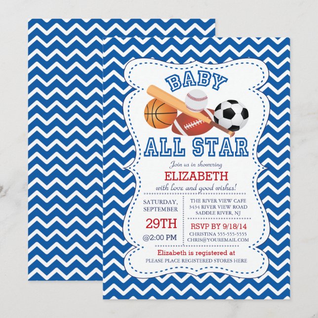 Modern All Star Sports Boys Baby Shower Invitation (Front/Back)