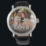 Modern ALL YOU NEED IS LOVE Wedding Photo Script Watch<br><div class="desc">Modern chic photo watch with hand lettered script and modern typography reading:' All you need is Love 'alongside your custom names and wedding date. Personalize with your favourite photo and information. Great gift for newlyweds,  an anniversary or Valentine's Day!</div>