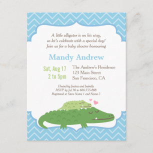 Modern Alligator Blue Chevron Baby Shower Party Invitation