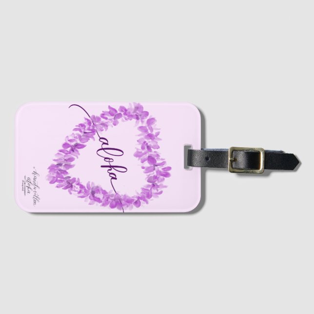 Modern Aloha Orchid Lei Heart Luggage Tag (Front Horizontal)