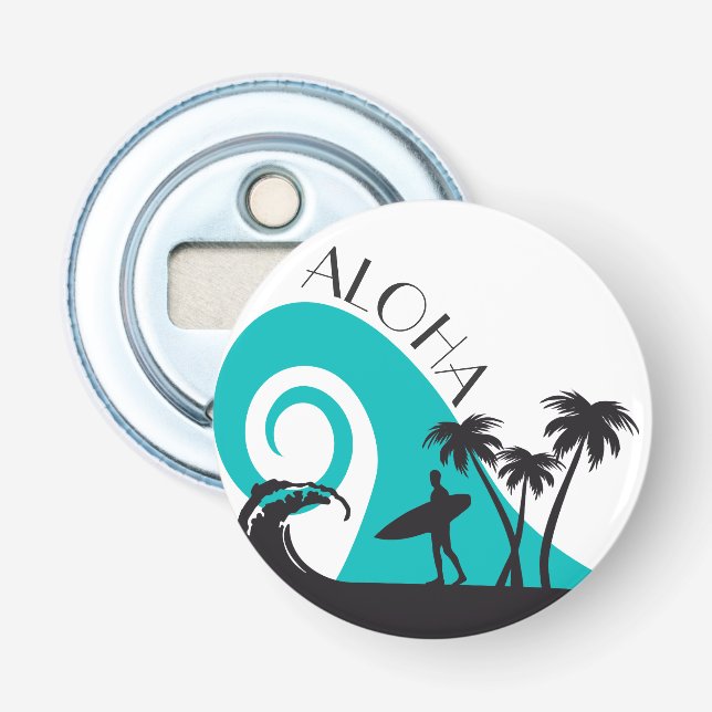 Modern Aloha Surf and Palm Trees Bottle Opener (Front)