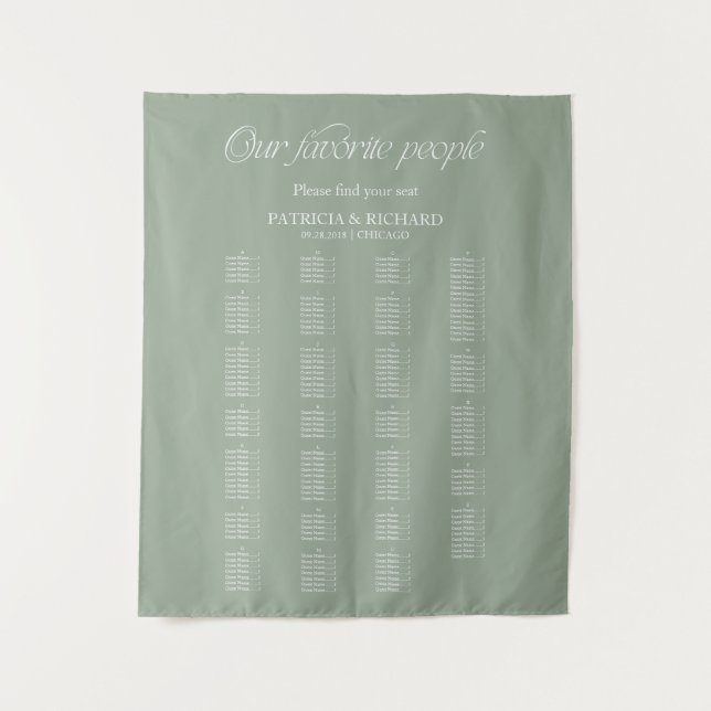 Modern Alphabetical Wedding Seating Chart Tapestry (Front)