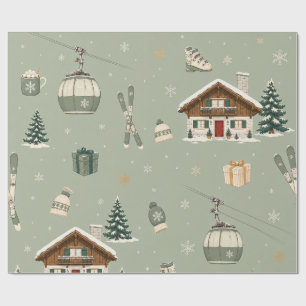 Modern Alpine Après-Ski Christmas Winter Sage Wrap Wrapping Paper