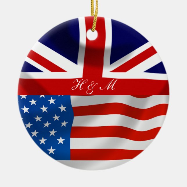 Modern American British Flags Ceramic Ornament (Front)