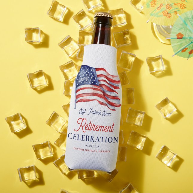 Modern American Flag 4th of July Army Retirement Bottle Cooler (In Situ Summer)
