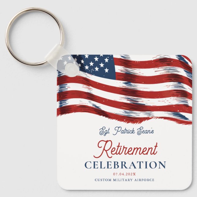  Modern American Flag 4th of July Army Retirement  Keychain (Front)