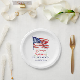 Modern American Flag 4th of July Army Retirement  Paper Plate