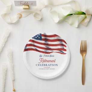  Modern American Flag 4th of July Army Retirement  Paper Plate
