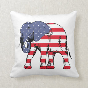 Modern American Flag Elephant Throw Pillow