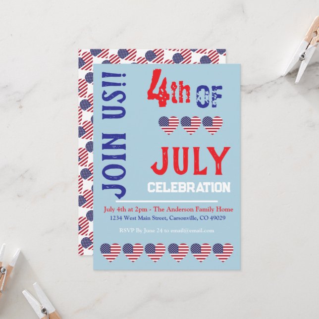 Modern American Flag Patriotic 4th Of July  Invitation (Front/Back In Situ)