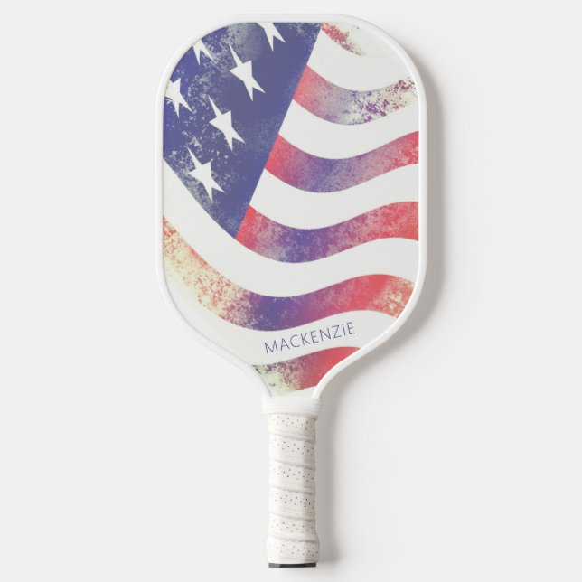 Modern American Flag Personalized Pickleball Paddle (Front)