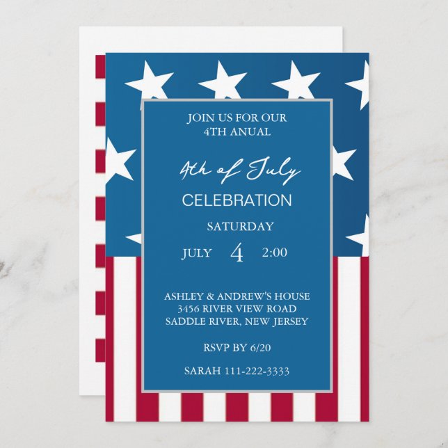 Modern American Flag Red White And Blue Patriotic  Invitation (Front/Back)