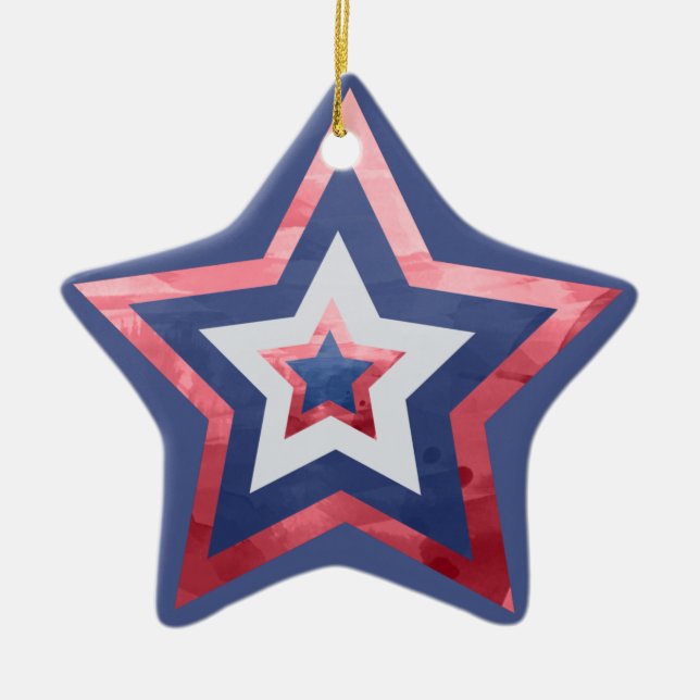 Modern American Flag Stars Red White Blue Ceramic Ornament (Front)