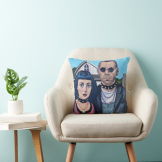 Modern American Gothic Art- Grant Woods Inspired Throw Pillow