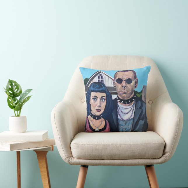 Modern American Gothic  Art- Grant Woods Inspired Throw Pillow (Chair)