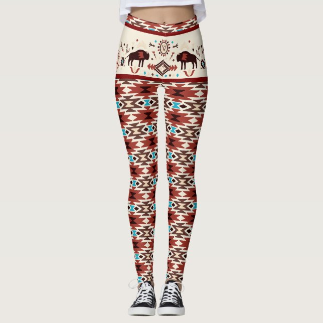 Modern American Native Influenced Pattern Monogram Leggings (Front)