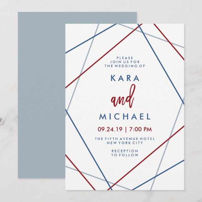 Modern American | Patriotic Geometric Wedding Invitation (Front/Back)