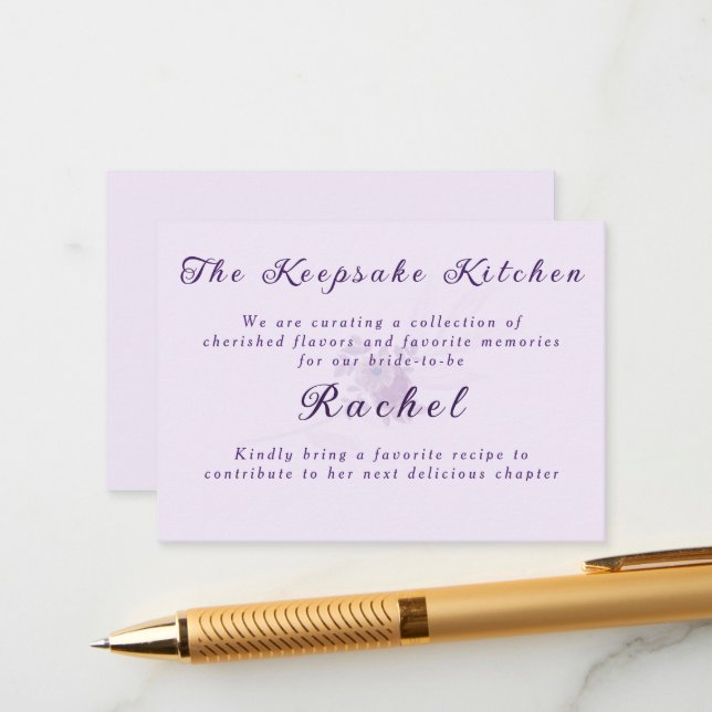 Modern Amethyst Bridal Shower Keepsake Recipe Enclosure Card (Front/Back In Situ)