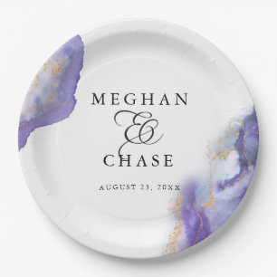 Modern Amethyst Watercolor Geode BarefootBride™ Paper Plate