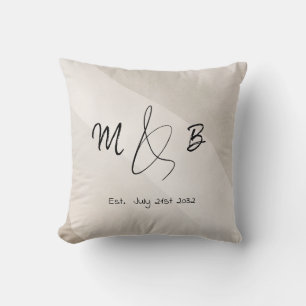 Modern Ampersand Couple Initials Script Neutral Throw Pillow